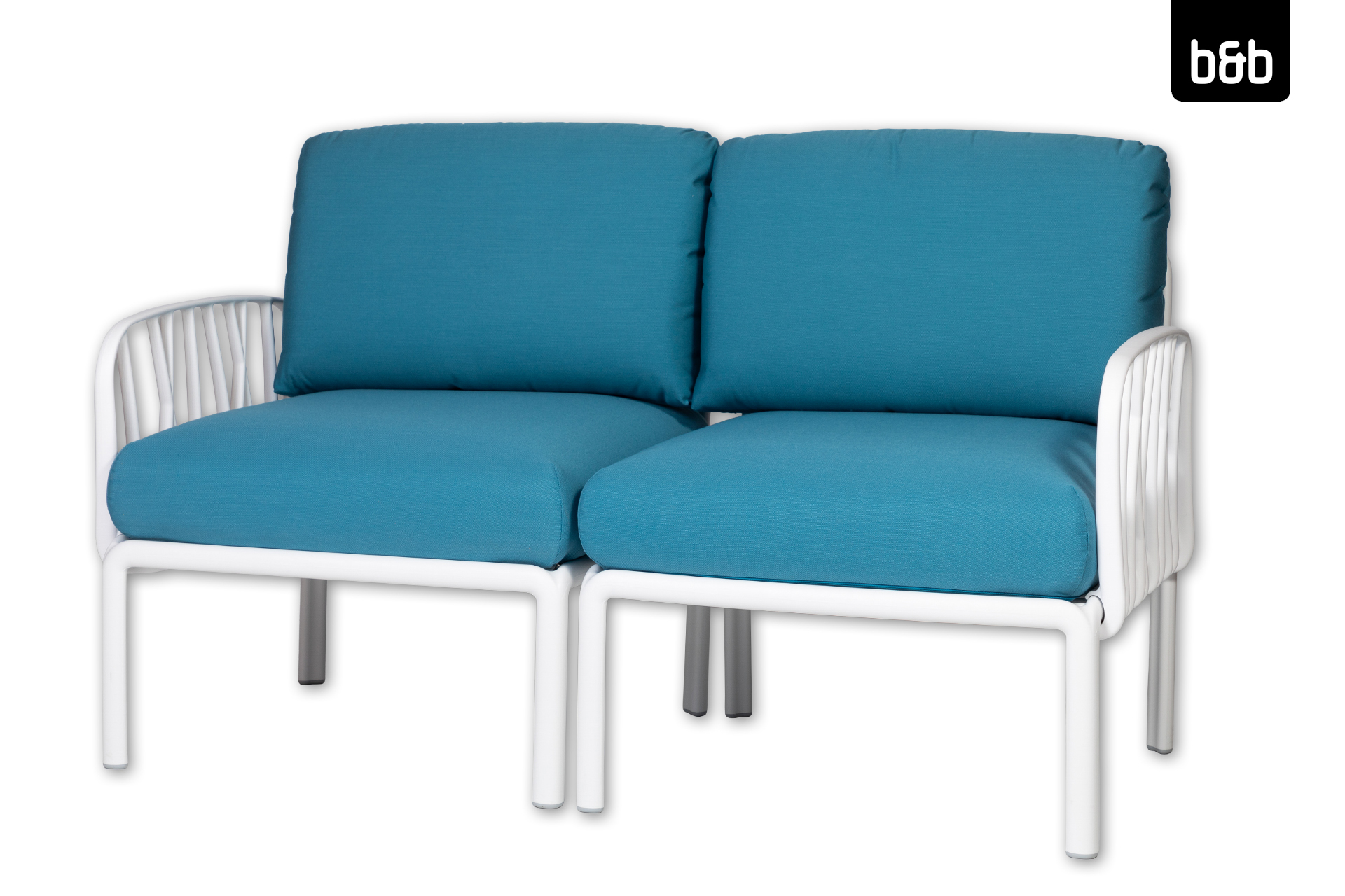 2408-bb-a-76477-nardi_komodo_weiss-loungesofa_2sitzer_kissen_adria-blau-01-173 image Sofa 2 Sitzer, NARDI Komodo, weissadria-blau