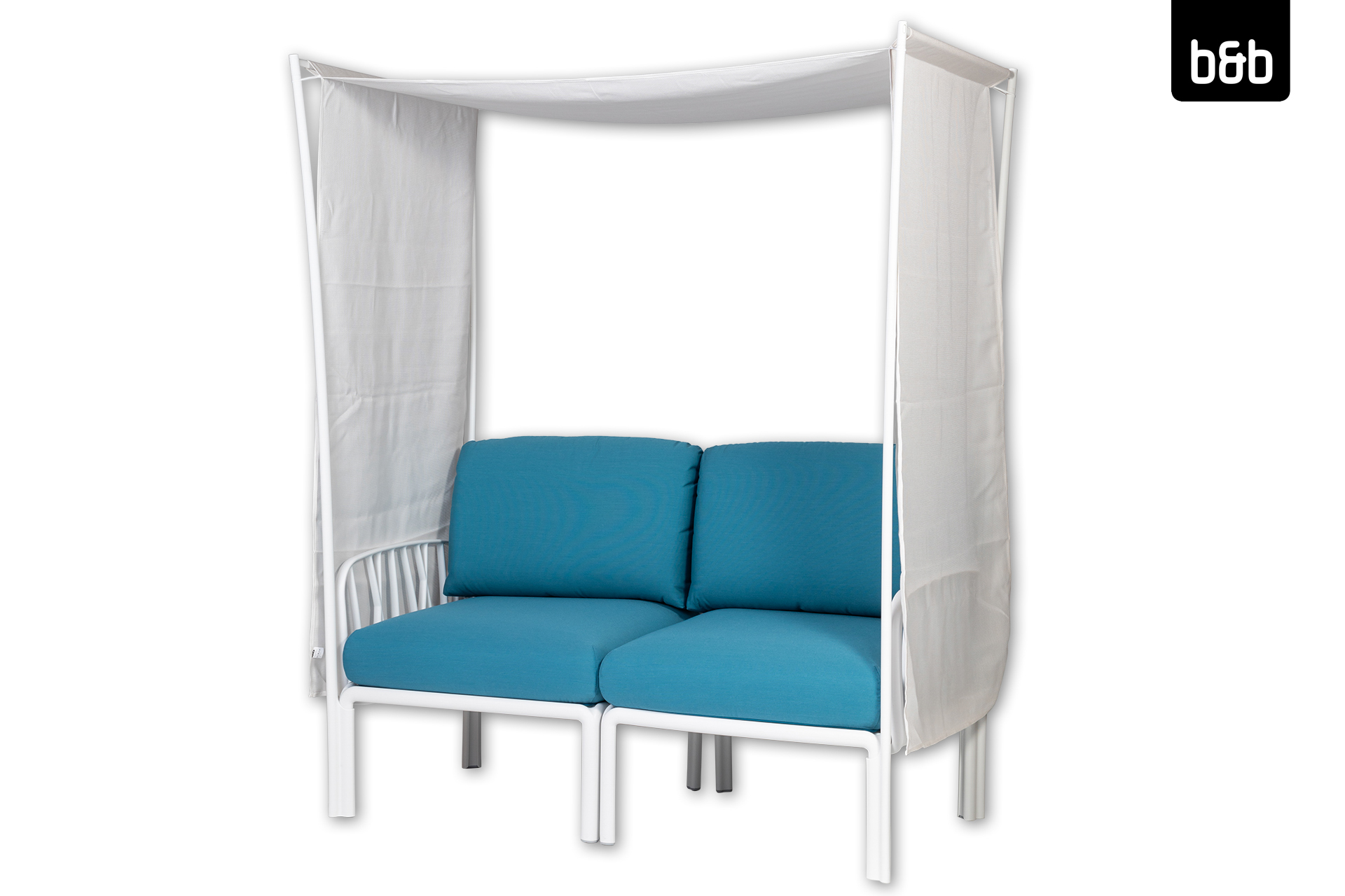 2408-bb-a-76477-nardi_komodo_weiss-loungesofa_2sitzer_baldachin_kissen_adria-blau-01-176 image Sofa 2 Sitzer mit Baldachin, NARDI Komodo, weissadria-blau