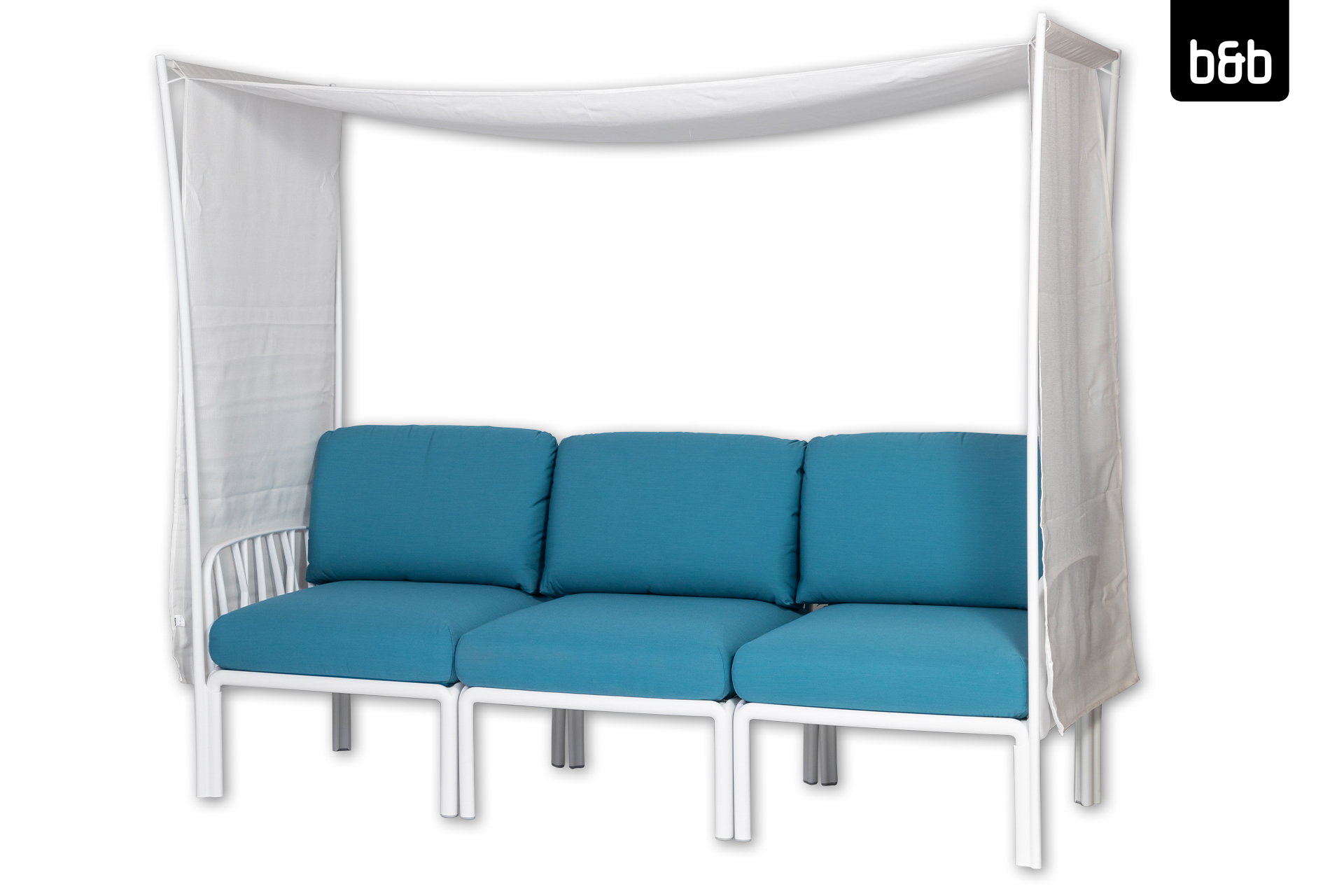 2408-bb-a-76477-nardi_komodo_weiss-loungesofa_3sitzer_baldachin_kissen_adria-blau-01-181 image Sofa 3 Sitzer mit Baldachin, NARDI Komodo, weissadria-blau