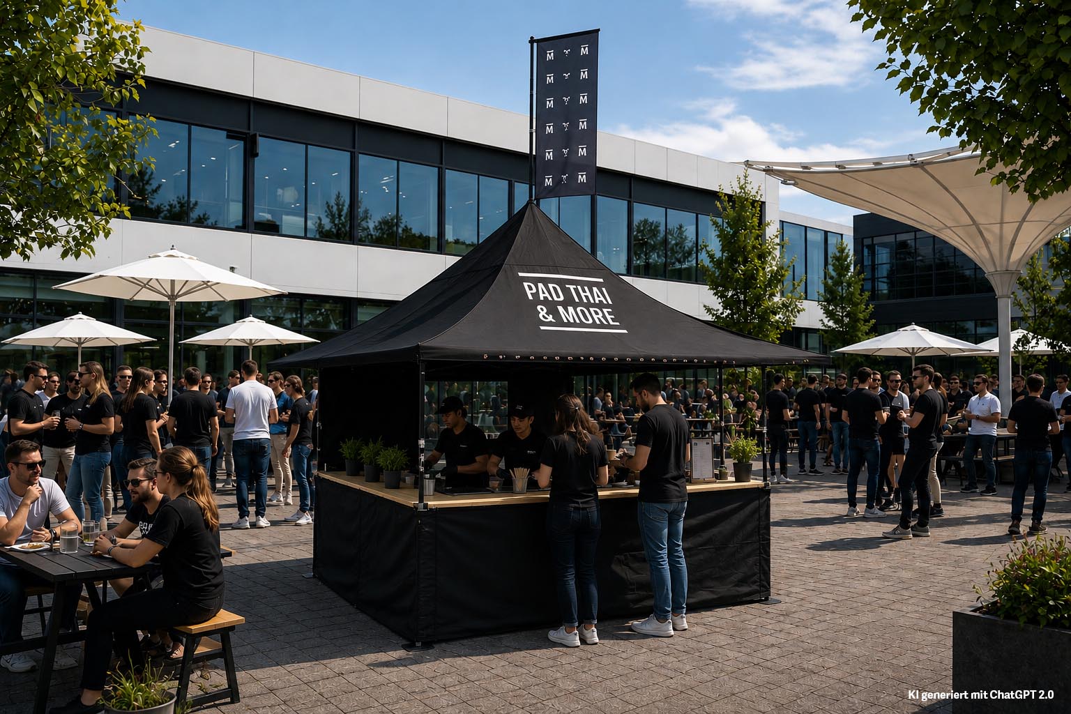 Street-Food Pavillon 4x4m mit 4 Vord&auml;chern, schwarz